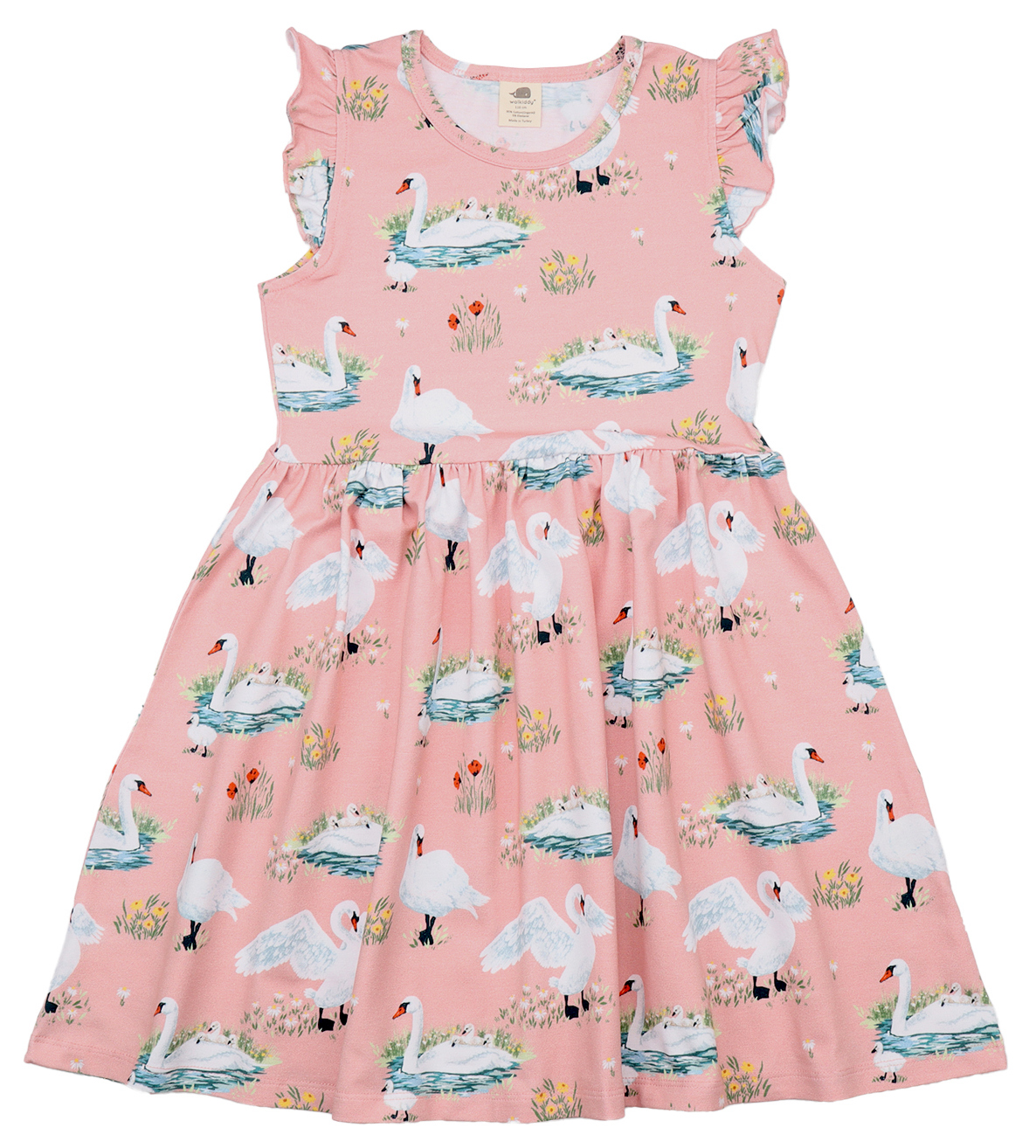 Walkiddy Kleid Swans in Spring-Ruffle