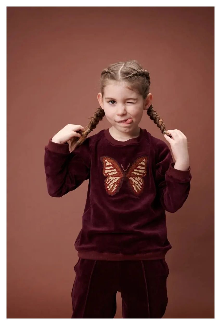 Lily Balou Girl Sweater Velour Butterfly bordeaux